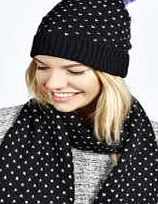 Heart Print Contrast Pom Pom Hat - black azz18124