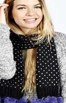 Heart Print Contrast Pom Pom Scarf - black