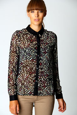 boohoo Helena Butterfly Print Chiffon Blouse Female