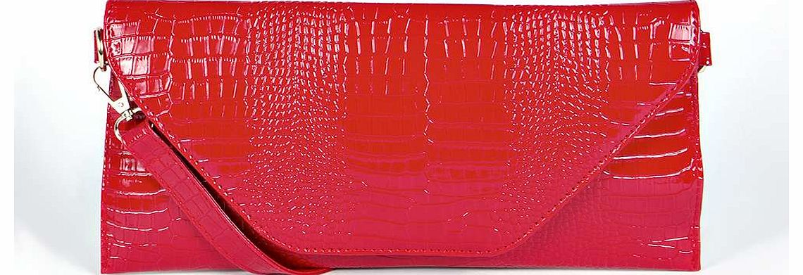 boohoo Holly Mock Croc Envelope Cross Body Bag - red