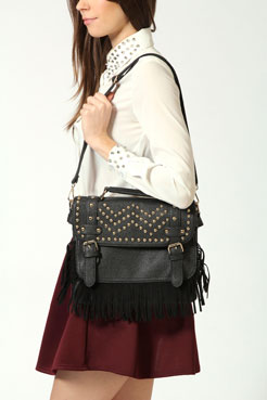 Iffa Black Stud Tassel Satchel Female