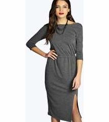 India Bagged Over Split Midi Dress - charcoal