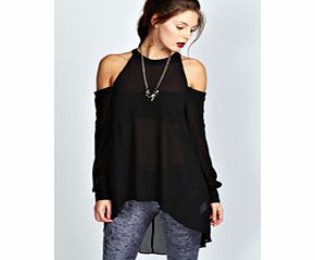 boohoo Isabelle High Neck Cut Out Shoulder Blouse -