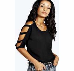 boohoo Isabelle Ladder Sleeve Crop Blouse - black