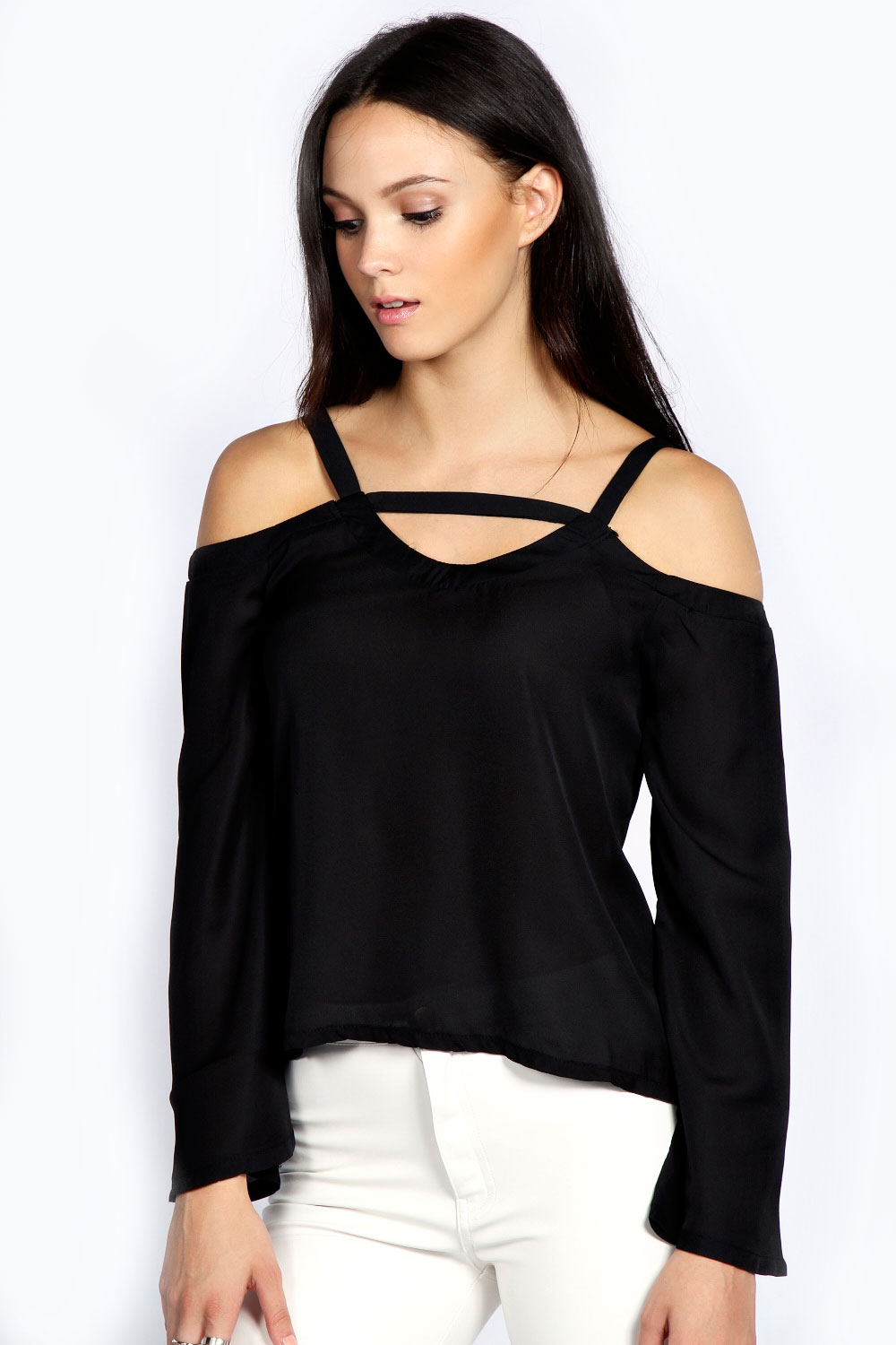 Isla Cut Out Detail Blouse - black azz23438