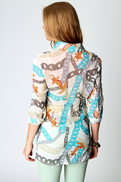 Boohoo Isla Long Chain Print Crinkle Blouse