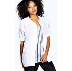 boohoo Izabella Glitter Trim Baseball Blouse - white