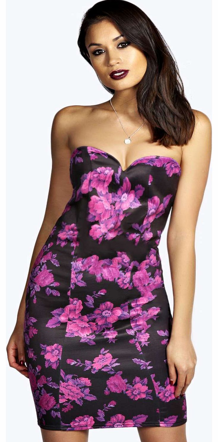 Jasmine Sweetheart Bandeau Floral Midi Bodycon