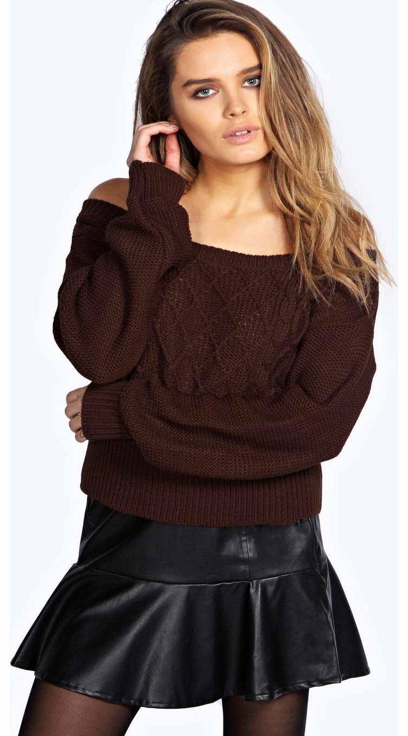 Jen Crop Cable Slash Neck Jumper - mocha azz17753