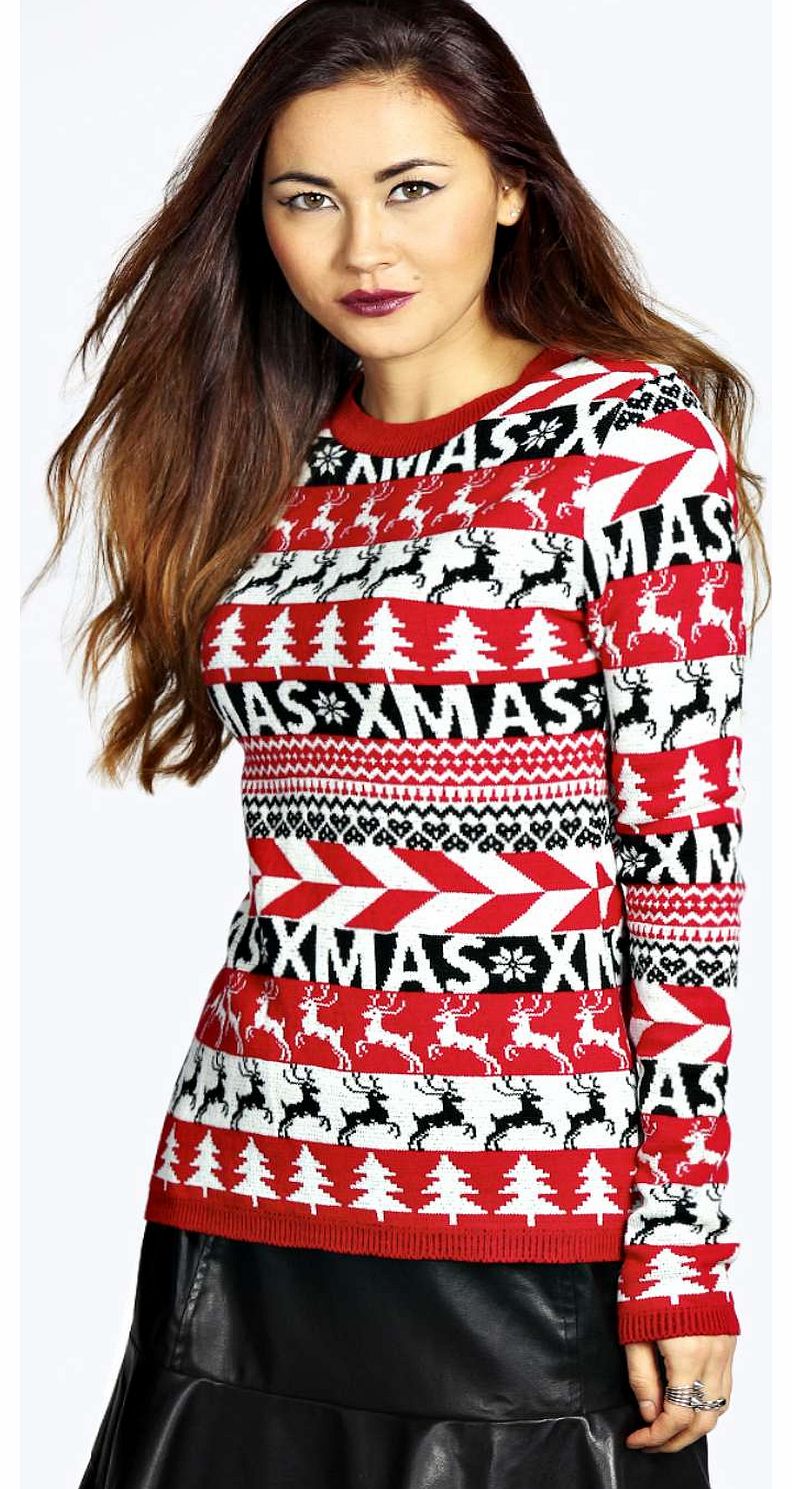 Jenny Christmas Reindeers Jumper - red azz16804