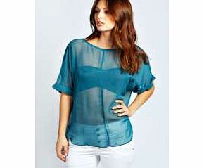 boohoo Jessa Open Back Chiffon Blouse - teal azz31022