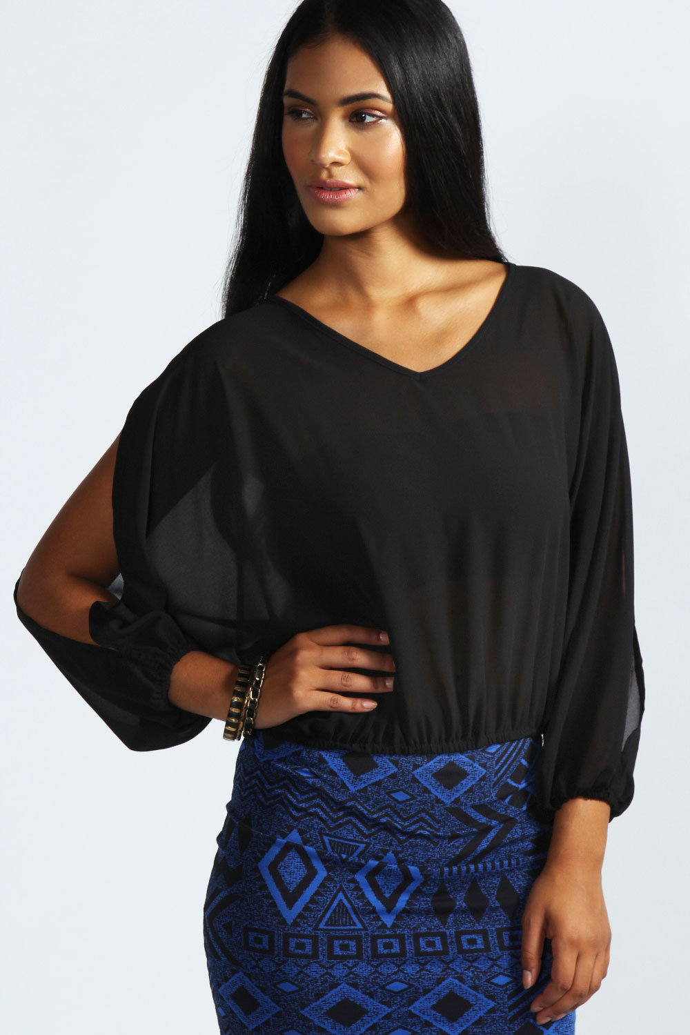 Jessica Split Sleeve Woven Blouse - black