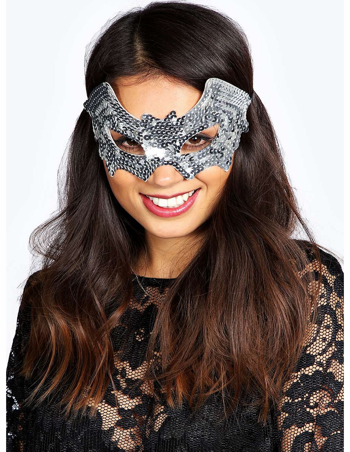 boohoo Jojo Sequin Bat Eye Mask - silver azz19013