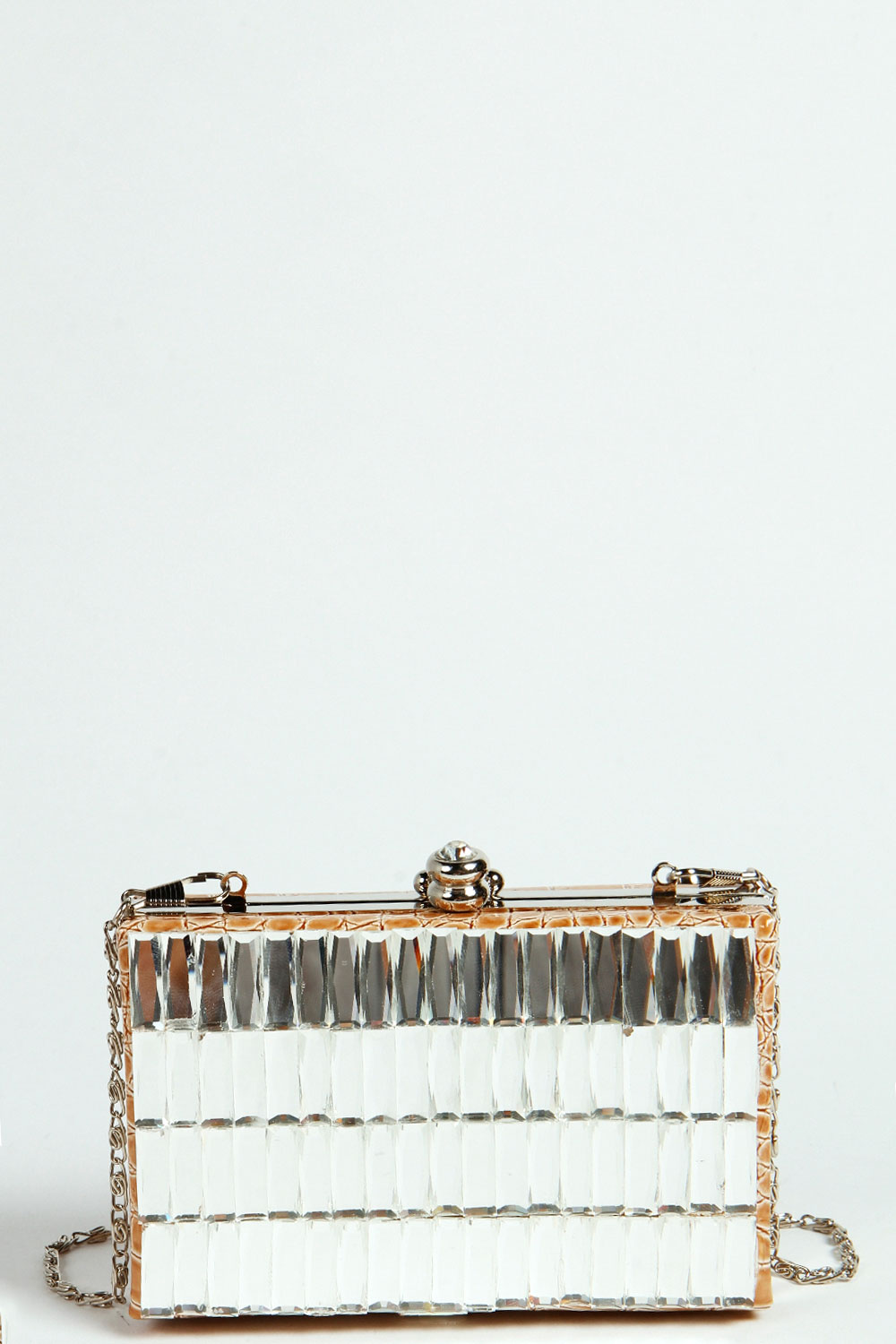 Judith Embellished Box Clutch Bag - tan