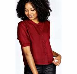 boohoo Julianne Rib Trim Button Through Blouse -