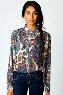 boohoo Kaitlin Long Line Paisley Chiffon Blouse Female