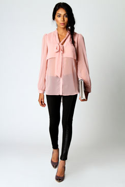 Boohoo Karis Chiffon Detail Pussy Bow Blouse