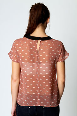 Boohoo Kate Dog Print Peter Pan Collar Blouse