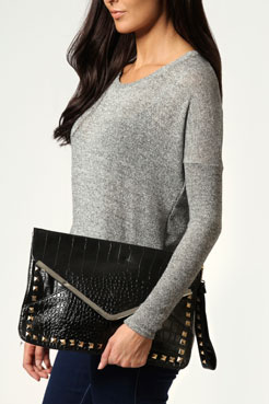 Katie Black Studded Snake Clutch Female