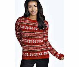 Katie Snowflake Fairisle Jumper - red azz21268