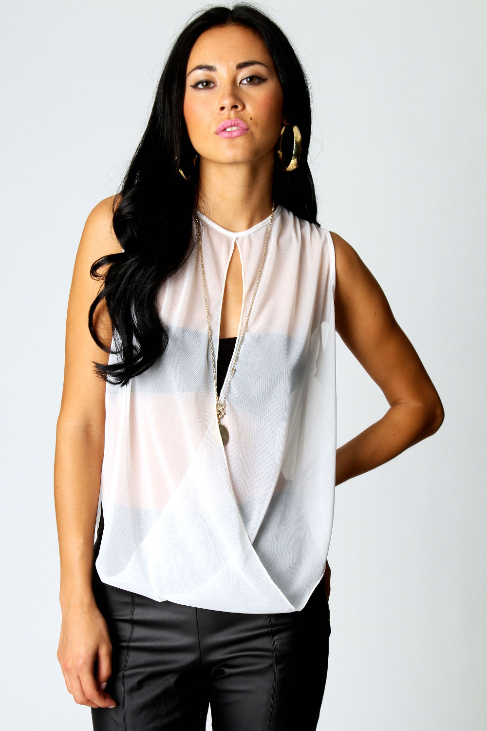 Katie Split Front Chiffon Blouse - cream,