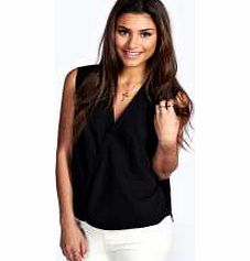 boohoo Katie Wrap Front Woven Blouse - black azz25424