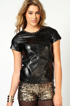 Katriona PVC Front Ponti Back Stud T-Shirt Female