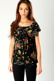 Boohoo Kim Floral Bow Blouse