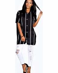 boohoo Kitty Striped Woven Longline Baseball Blouse -
