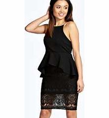 boohoo Lace Skirt Peplum Dress - black azz13508