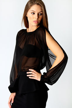 boohoo Laney Split Sleeve Chiffon Blouse Female