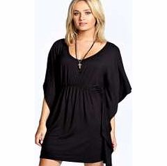 Lara Shirred Waist Batwing Dress - black azz23071