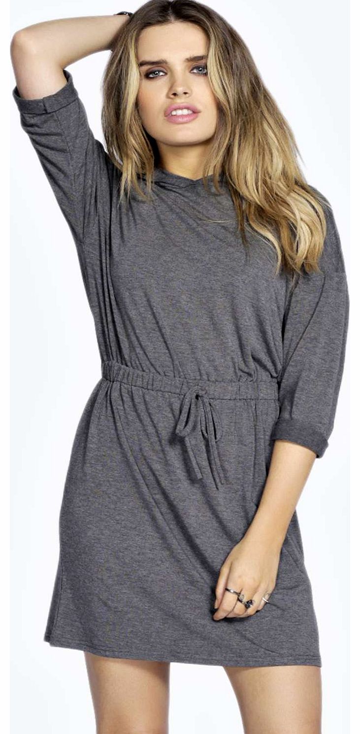 Latoya Hooded Front Pocket Sweat Dress - grey