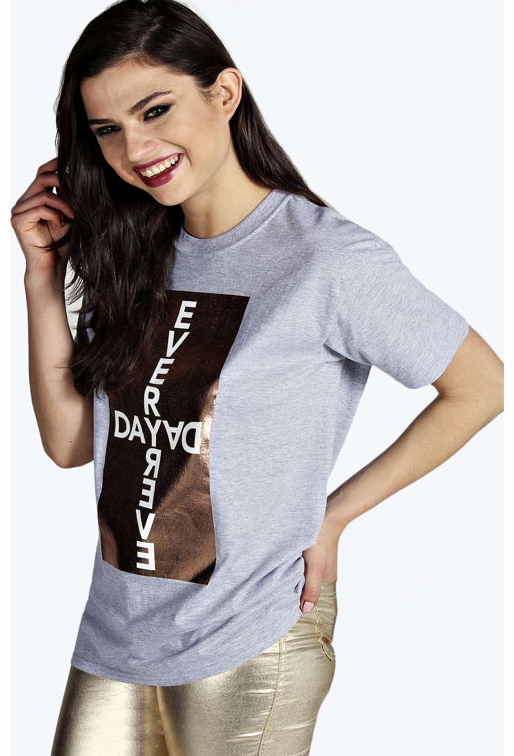 Lauren Everyday Foil Slogan Tee - grey azz13932