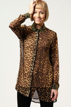 boohoo Layla Animal Print Chiffon Blouse Female