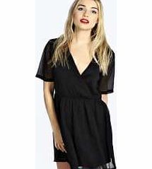 Leah Wrap Over Chiffon Skater Dress - black