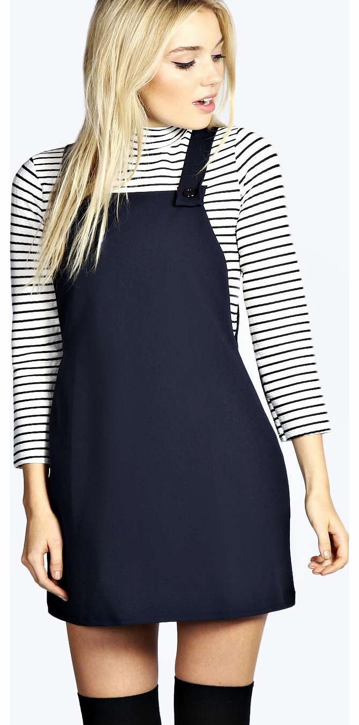 Leandra Woven Pinafore Dress - navy azz17865