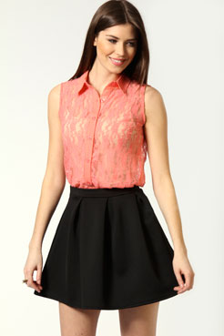 boohoo Leanne Stretch Lace Sleeveless Blouse Female