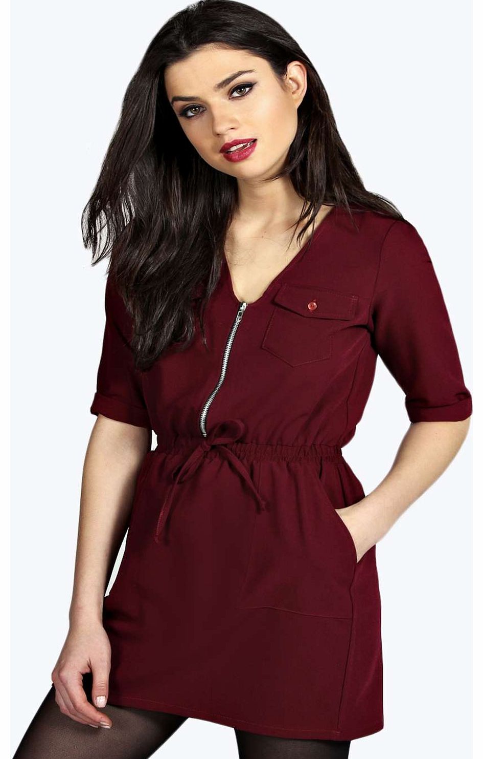 Leanne Zip Front Skater Dress - wine azz16414