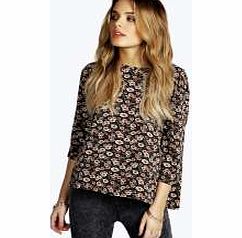 boohoo Lena Ditsy Floral Open Back Blouse - black