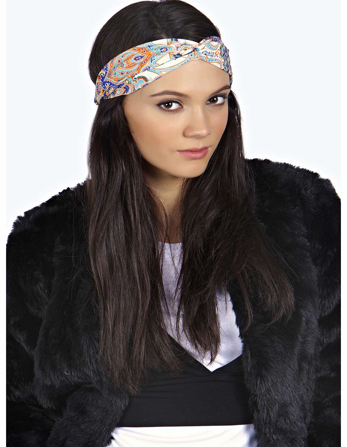 boohoo Leona Paisley Twist Turban Headband - multi