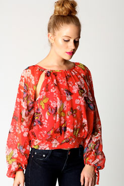 boohoo Libby Open Sleeve Butterfly Blouse Female