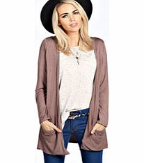 Lilly Long Sleeve Jersey Pocket Cardigan - mocha