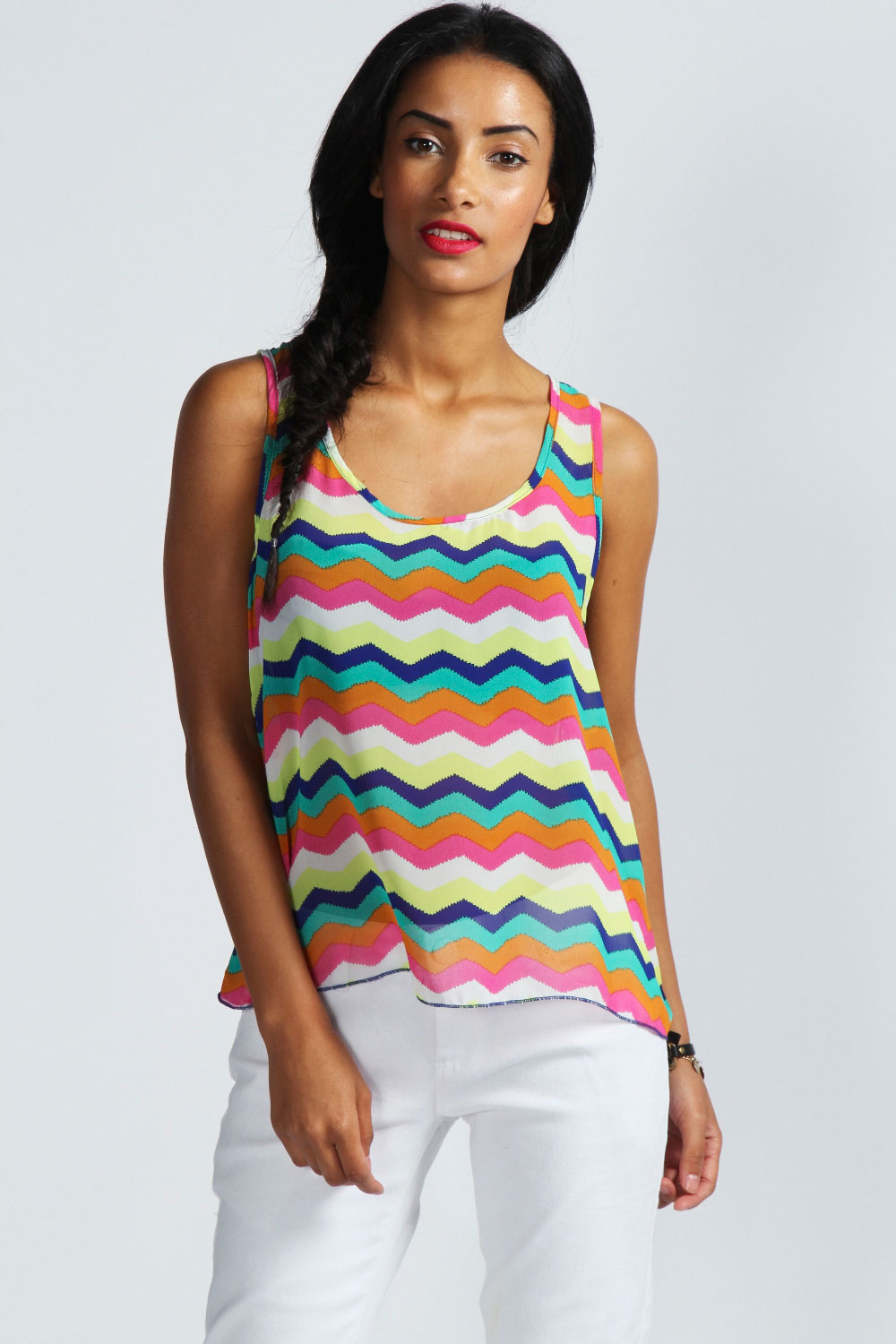 Lizzy Zig Zag Stripe Blouse With Zip Back