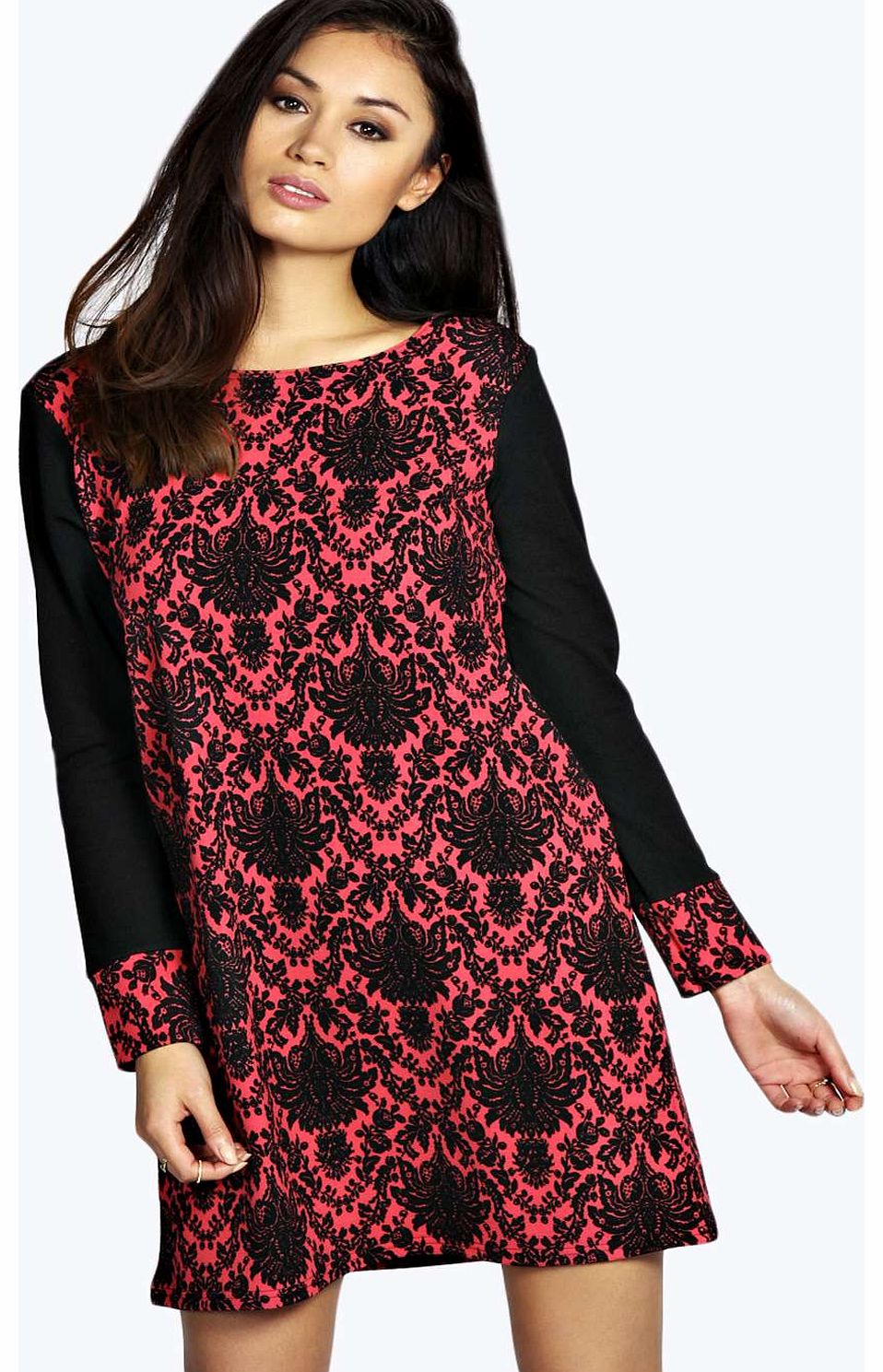 Lola Contrast Printed Shift Dress - black azz18981