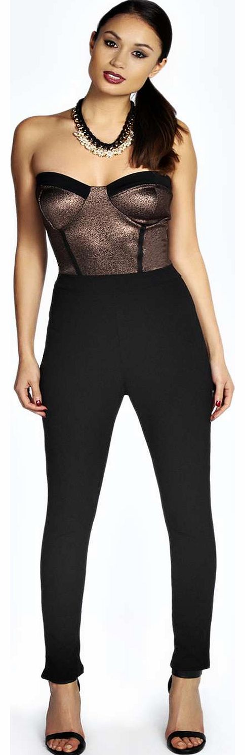 Loren Metallic Contrast Piping Bustier Jumpsuit