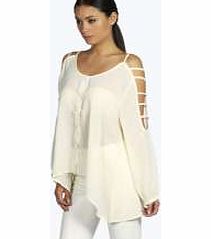 boohoo Lucie Ladder Cut Out Sleeve Blouse - cream