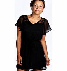 Lucinda Lace Insert Sleeve Shift Dress - black