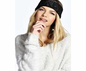 boohoo Lurex Fleck Chunky Knit Turban Headband - black