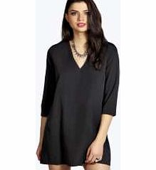 Lydia Deep V Front 3/4 Sleeve Shift Dress -